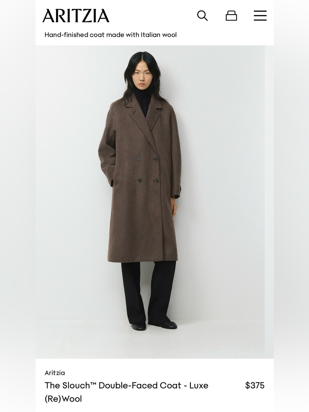 Aritzia The Slouch™ Double-Faced Coat in Brown